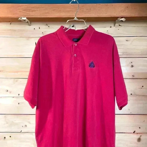 Izod Vintage Monogram Laurel Crest Pink Short Sleeve Polo Shirt Mens XL. - Picture 6 of 6